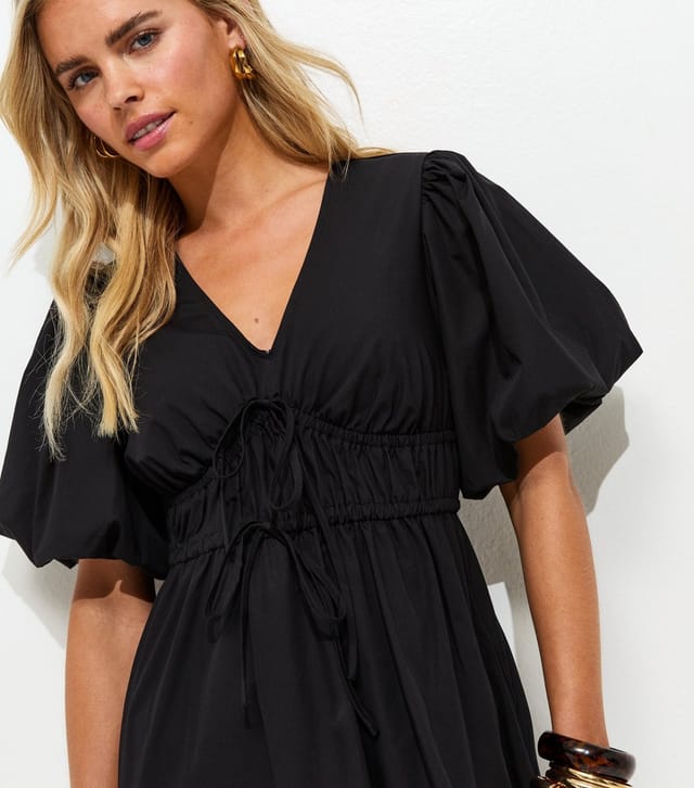 New Look Women's Petite Black Puff Sleeve Midi Dress New Look - 2