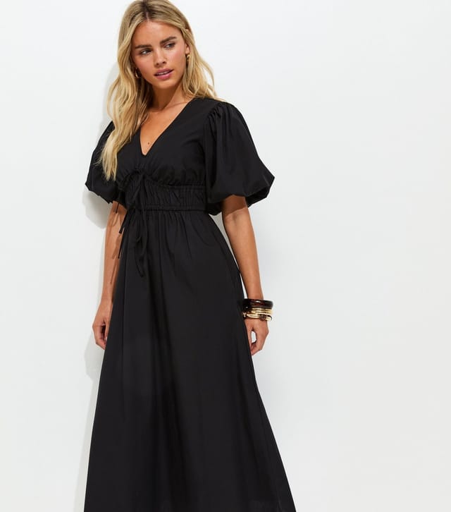 New Look Women's Petite Black Puff Sleeve Midi Dress New Look - 3
