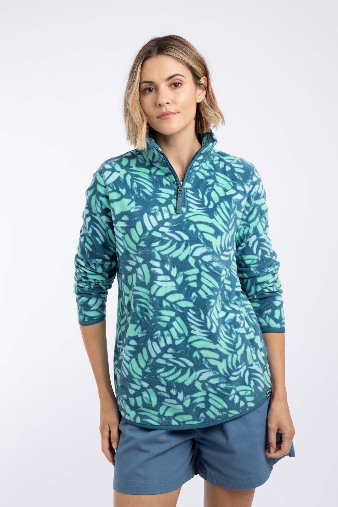 Weird Fish Weird Fish Women's Rory 1/4 Zip Printed Microfleece in Teal