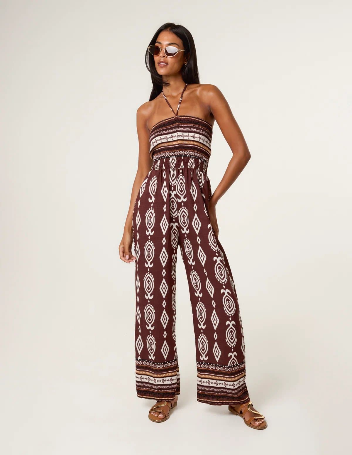 Blue Vanilla Ethnic Print Strapless Elasticated Jumpsuit