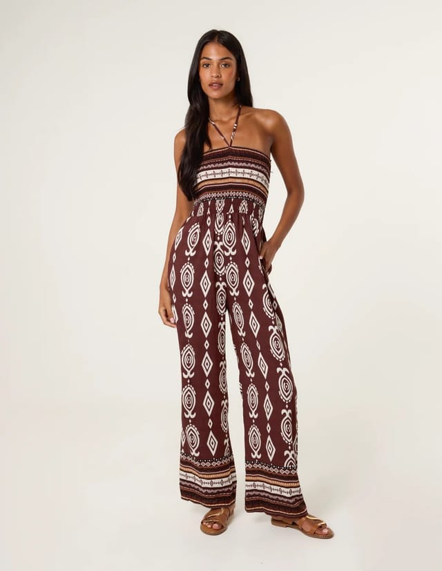 Blue Vanilla Ethnic Print Strapless Elasticated Jumpsuit - 3