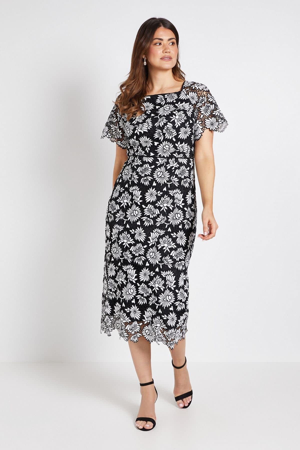 Wallis Wallis Women's Mono Lace Pencil Dress in Black