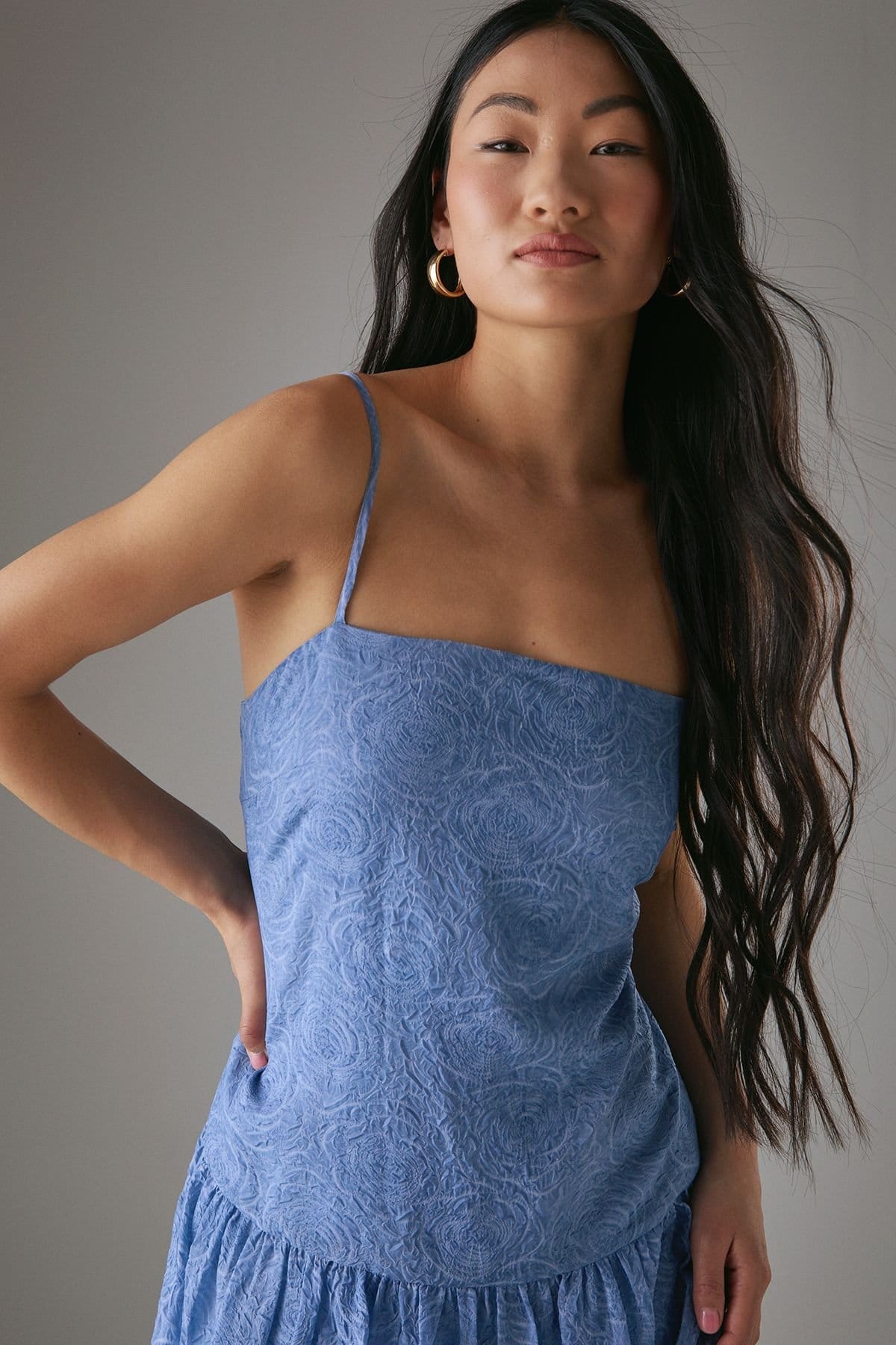 Warehouse Warehouse Women's Petite Rose Organza Strappy Tier Maxi Dress in Blue - 4