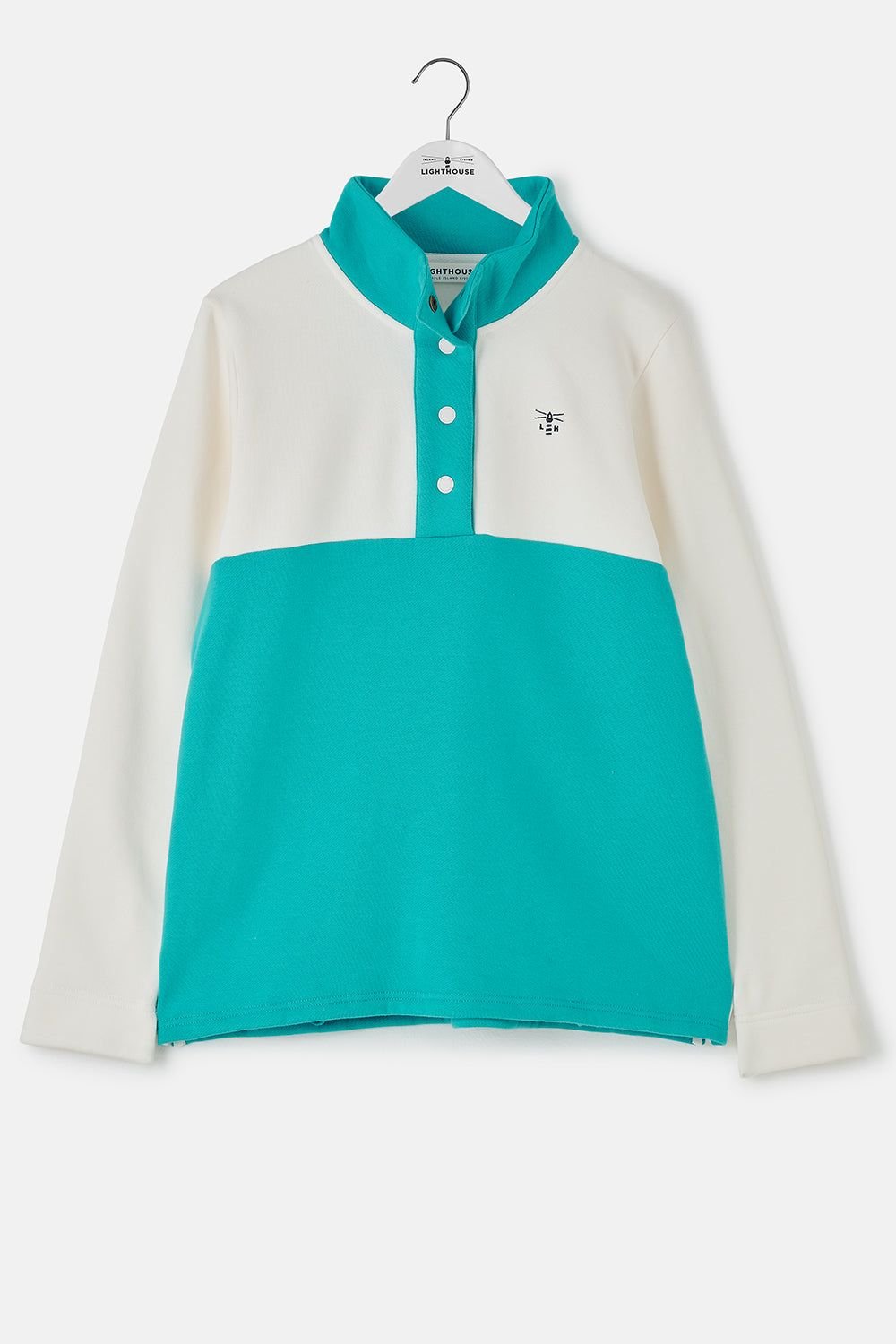 Lighthouse Clothing Lighthouse Clothing Women's Haven Jersey Popper Detail Cotton Top in Mid Blue - 2