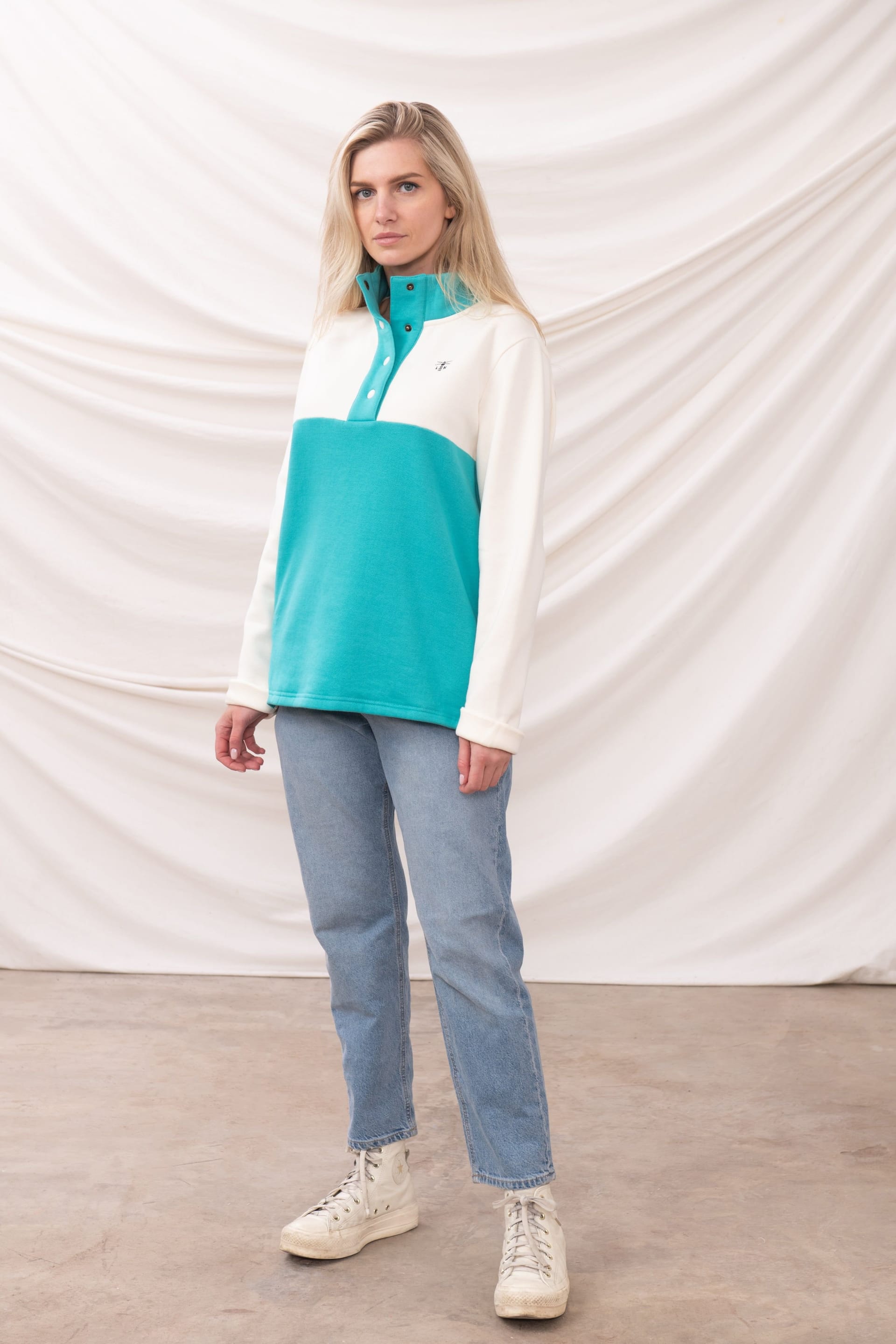 Lighthouse Clothing Lighthouse Clothing Women's Haven Jersey Popper Detail Cotton Top in Mid Blue - 4