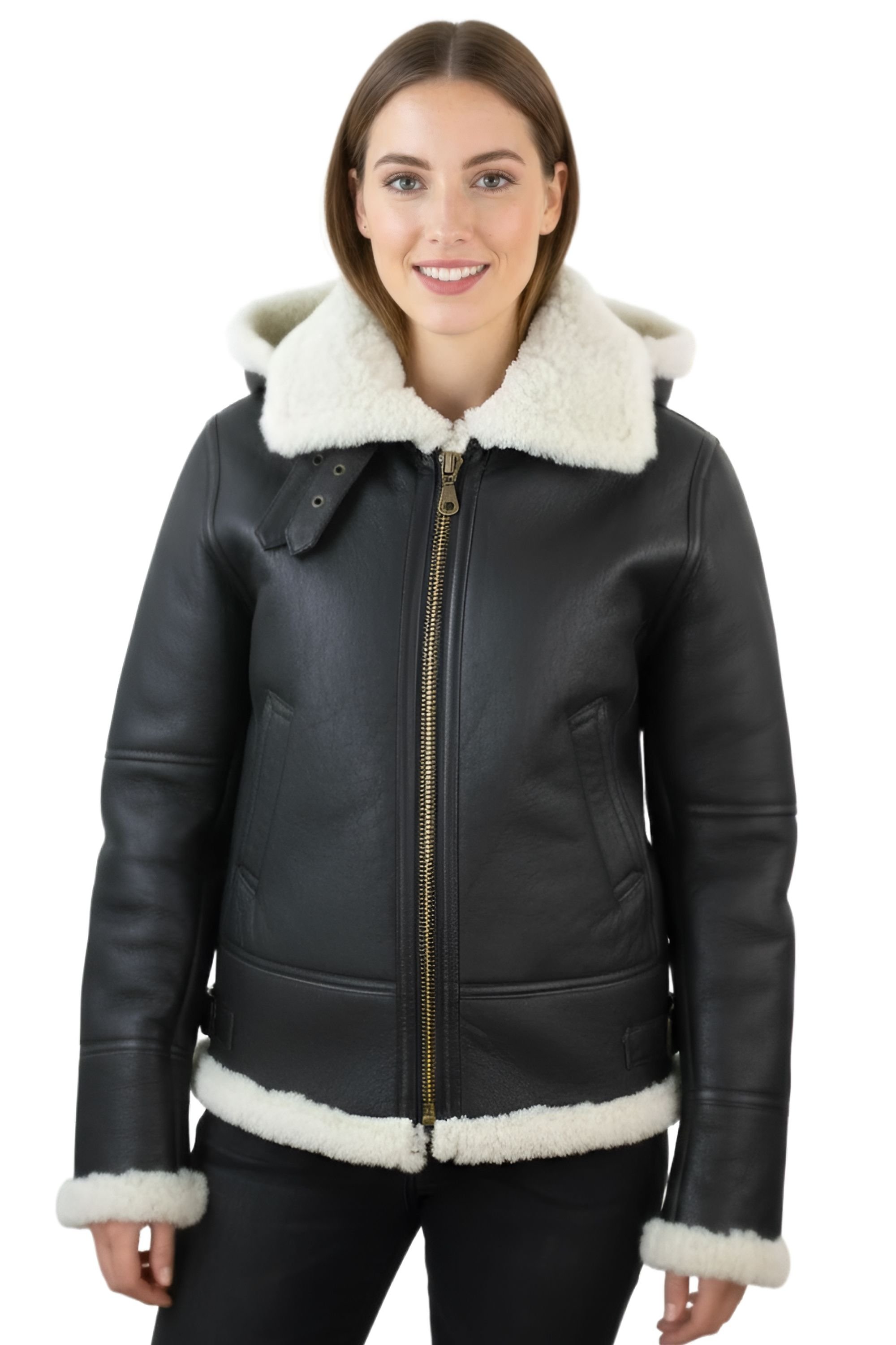 Infinity Leather Infinity Leather Women's Hooded Sheepskin Flying Leather Jacket-Orford in Light Brown - 4