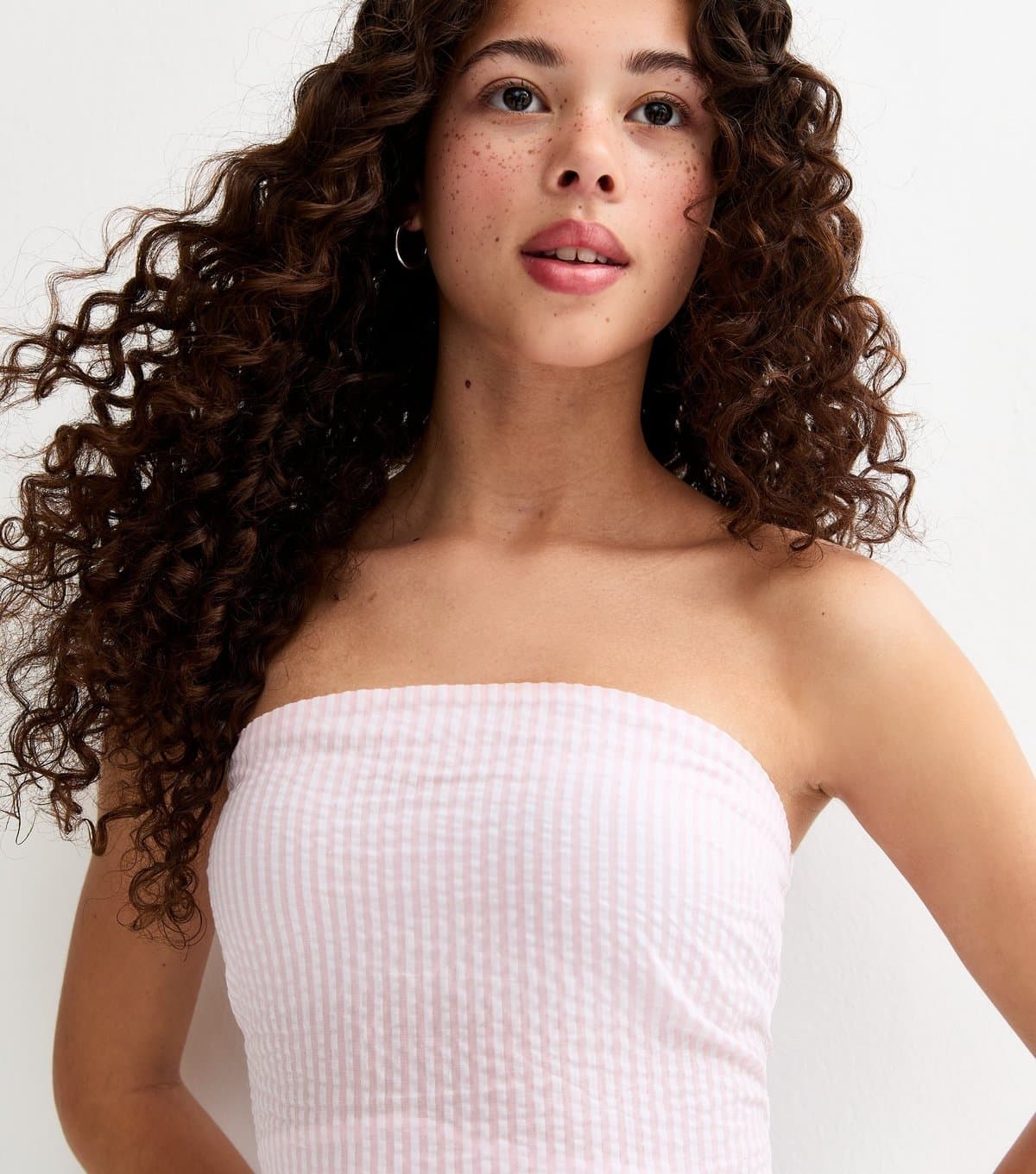 New Look Girls' Pink Striped Hanky Hem Bandeau Top New Look