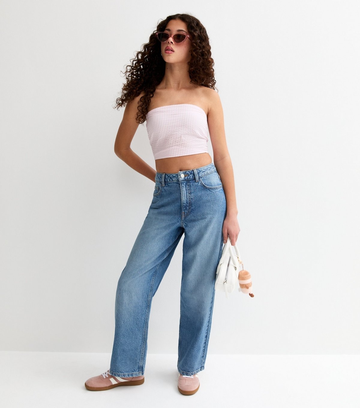 New Look Girls' Pink Striped Hanky Hem Bandeau Top New Look - 3