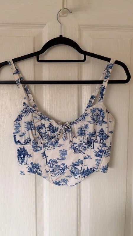 Bershka Blue and White Corset Top