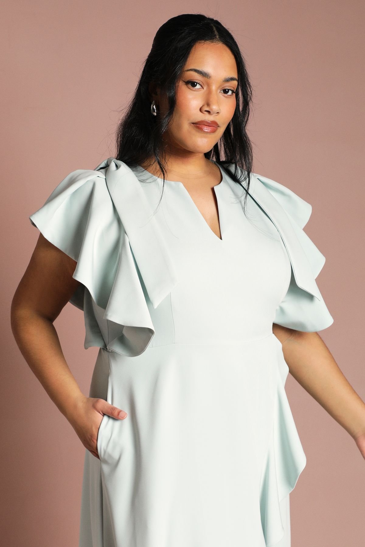 Coast Coast Women's Plus Crepe Ruffle Wrap Midi Dress in Mint - 2