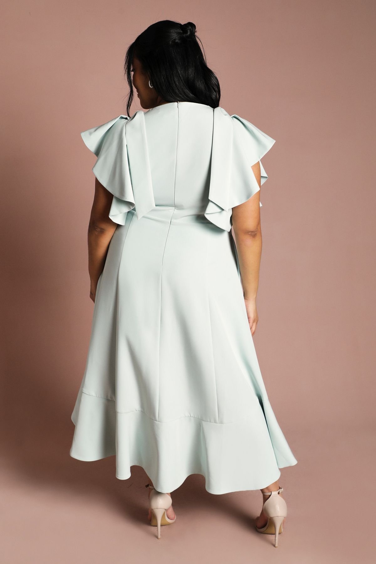 Coast Coast Women's Plus Crepe Ruffle Wrap Midi Dress in Mint - 3