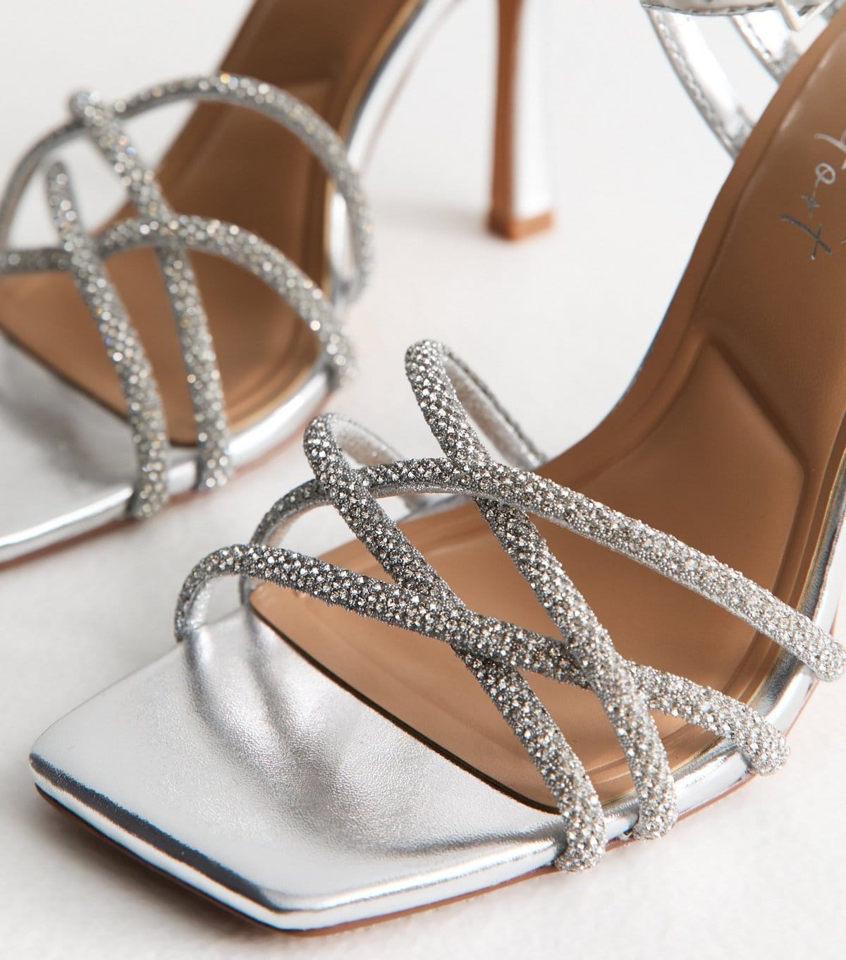 New Look Women's Silver Faux Leather Diamantè Embellished Multi Strap Stiletto Sandals New Look - 4