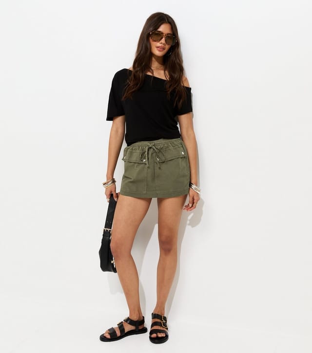 New Look Women's Dark Khaki Cotton Utility Skort New Look - 3