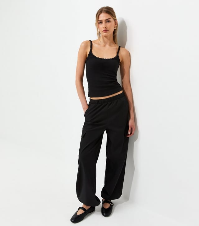 New Look Women's Black Cotton Rich Daisy Trim Scoop Neck Vest Top New Look - 3