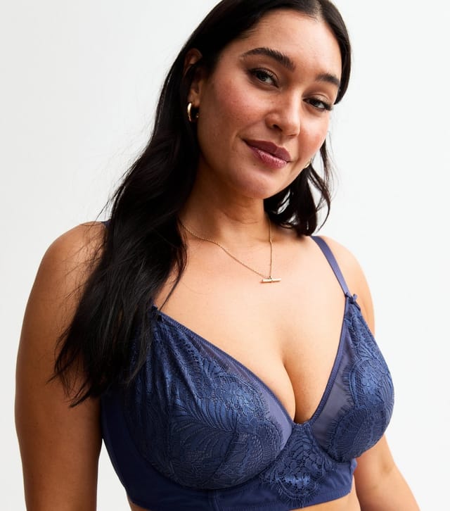 New Look Women's Plus Size Navy Foiled Lace Non Padded Bra Curves New Look - 2