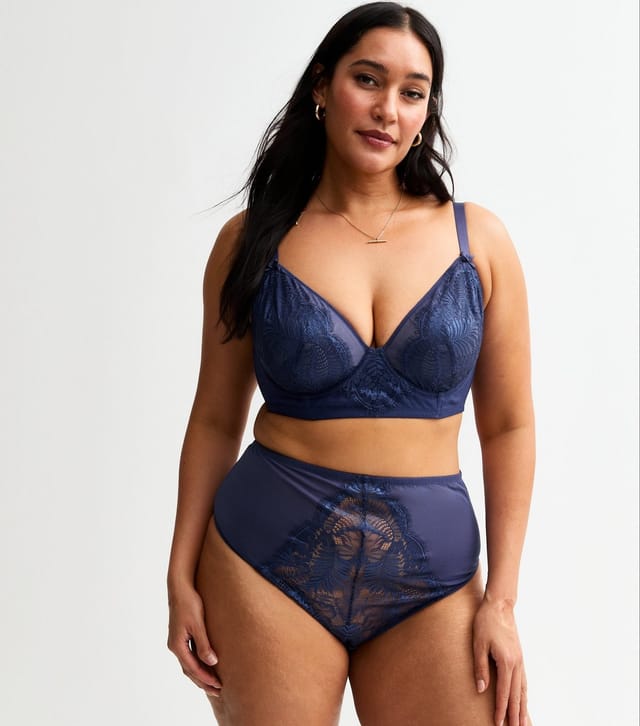 New Look Women's Plus Size Navy Foiled Lace Non Padded Bra Curves New Look - 3