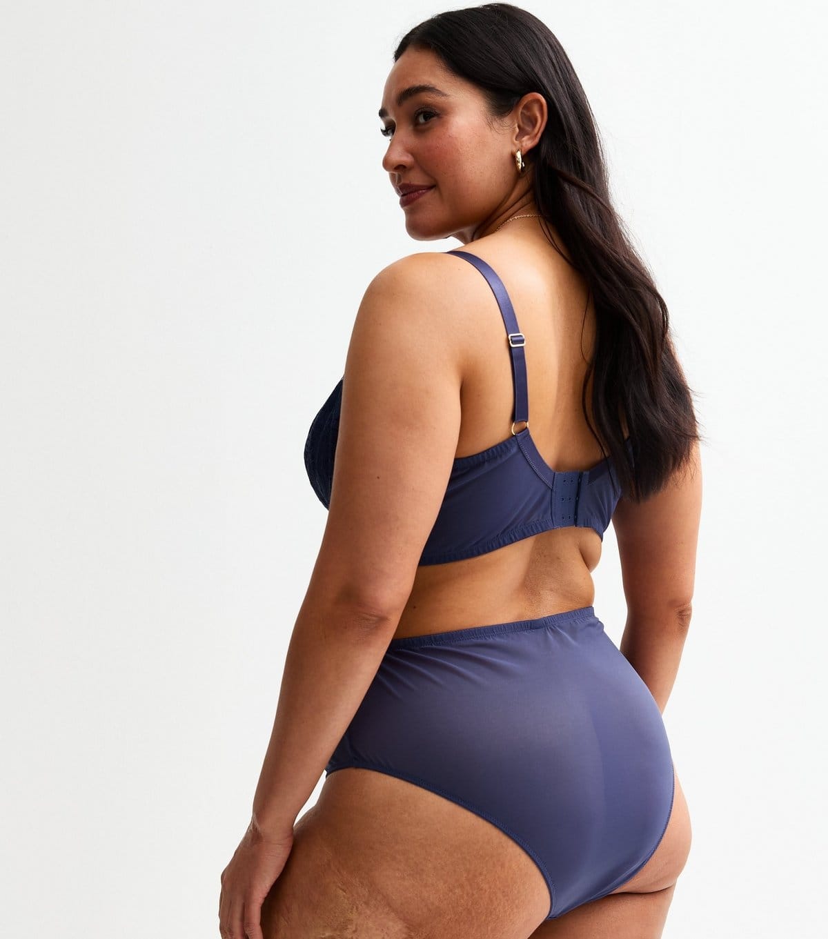 New Look Women's Plus Size Navy Foiled Lace Non Padded Bra Curves New Look - 4