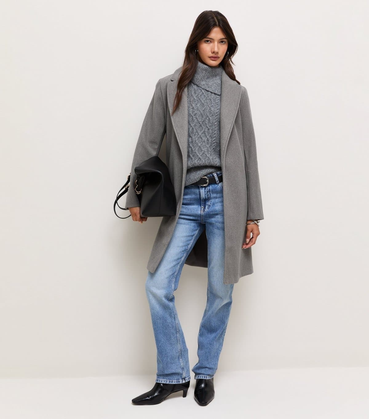 New Look Women's Dark Grey Open Front Longline Formal Coat New Look