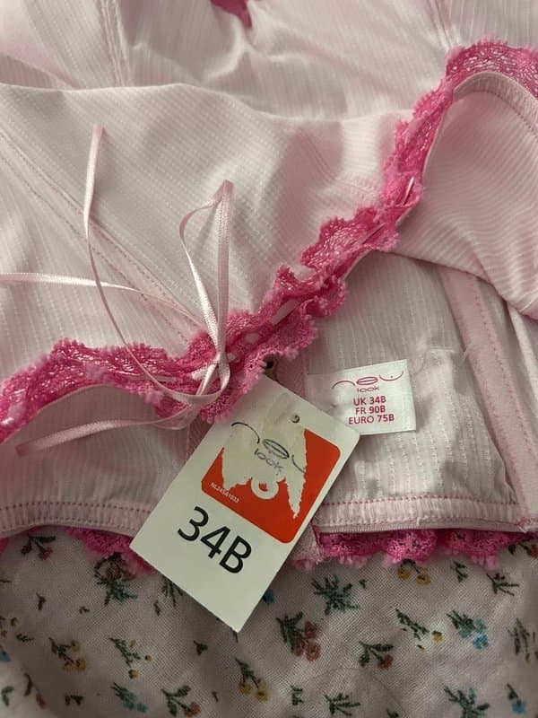 New Look Pink lace ribbon corset old label new look