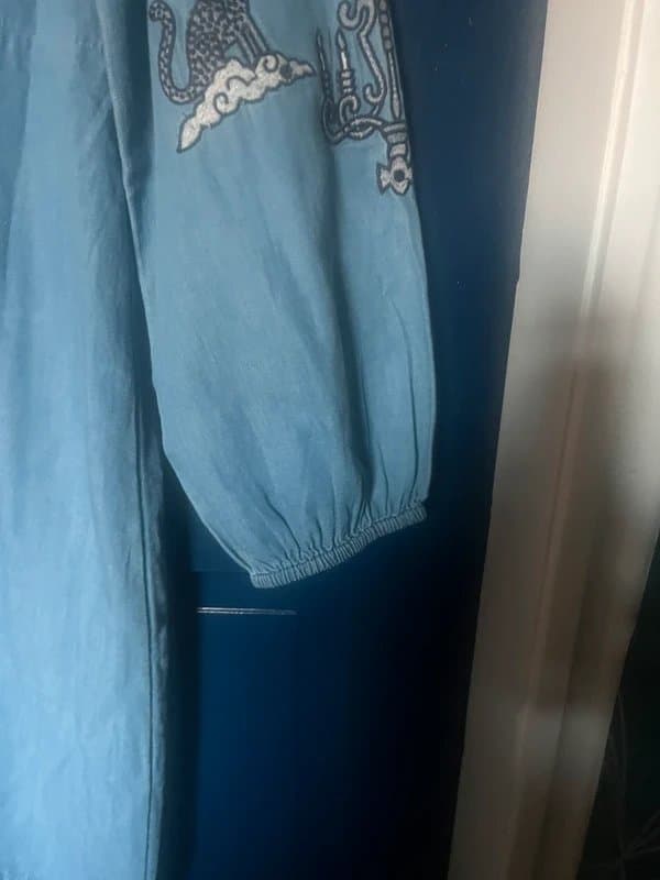 Never Fully Dressed Never fully dressed light blue denim in the clouds appliqué midi prairie dress size 16