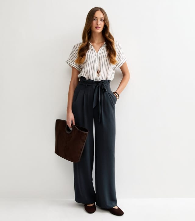 New Look Women's Tall Black Paperbag Waist Wide Leg Trousers New Look - 3