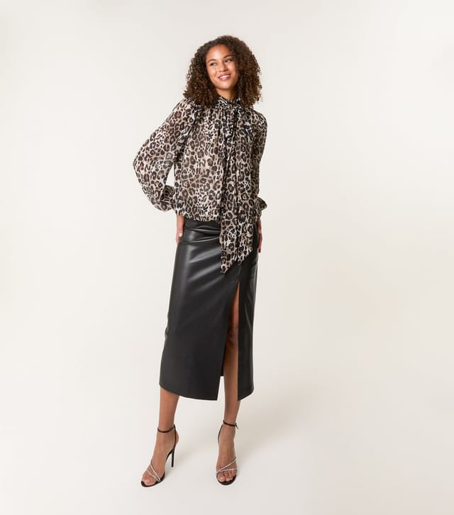 Blue Vanilla Women's Brown Leopard Print Diamante Stud Puffball Hem Blouse Blue Vanilla New Look - 2