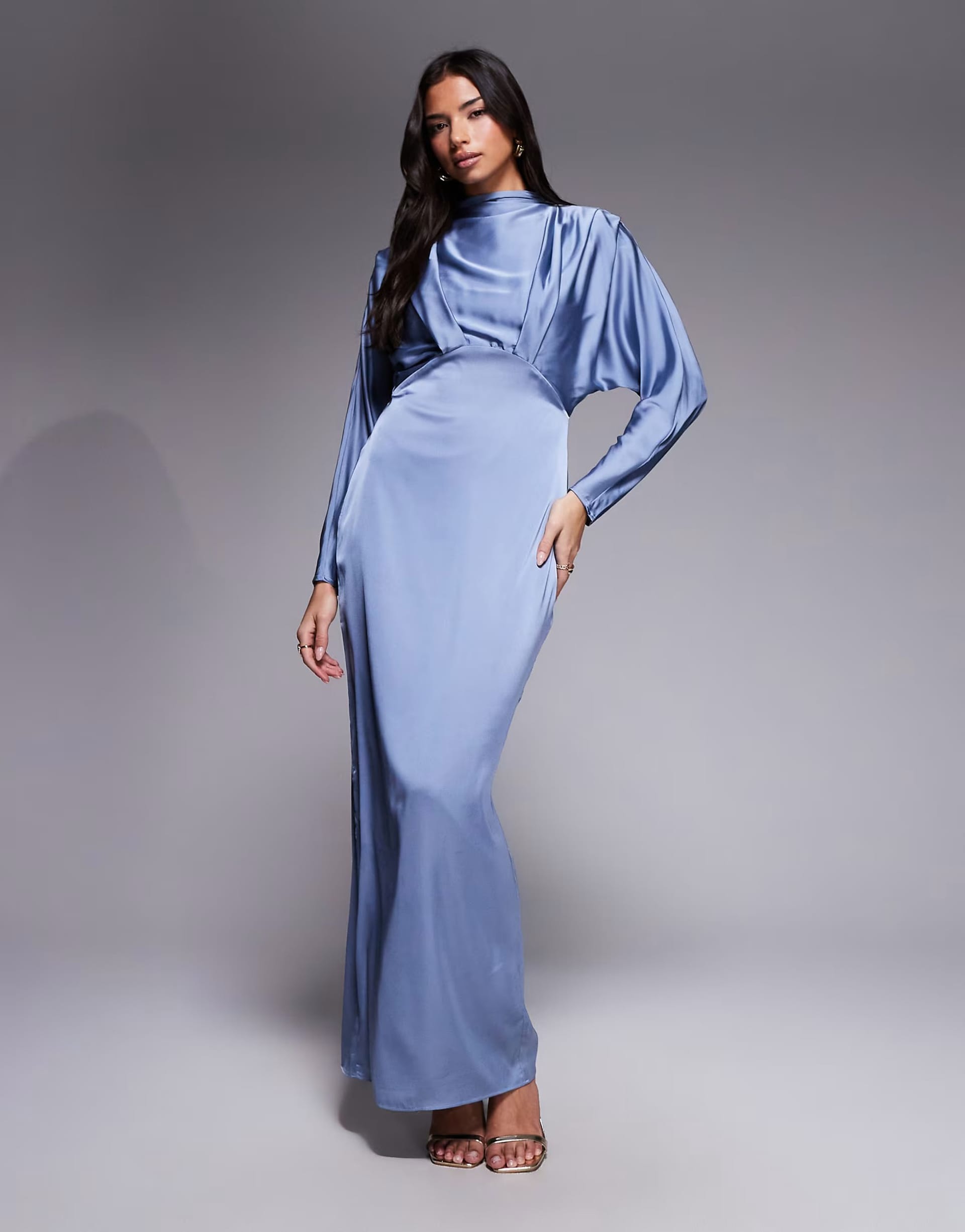 ASOS Dusty Blue Satin High Neck Maxi Dress