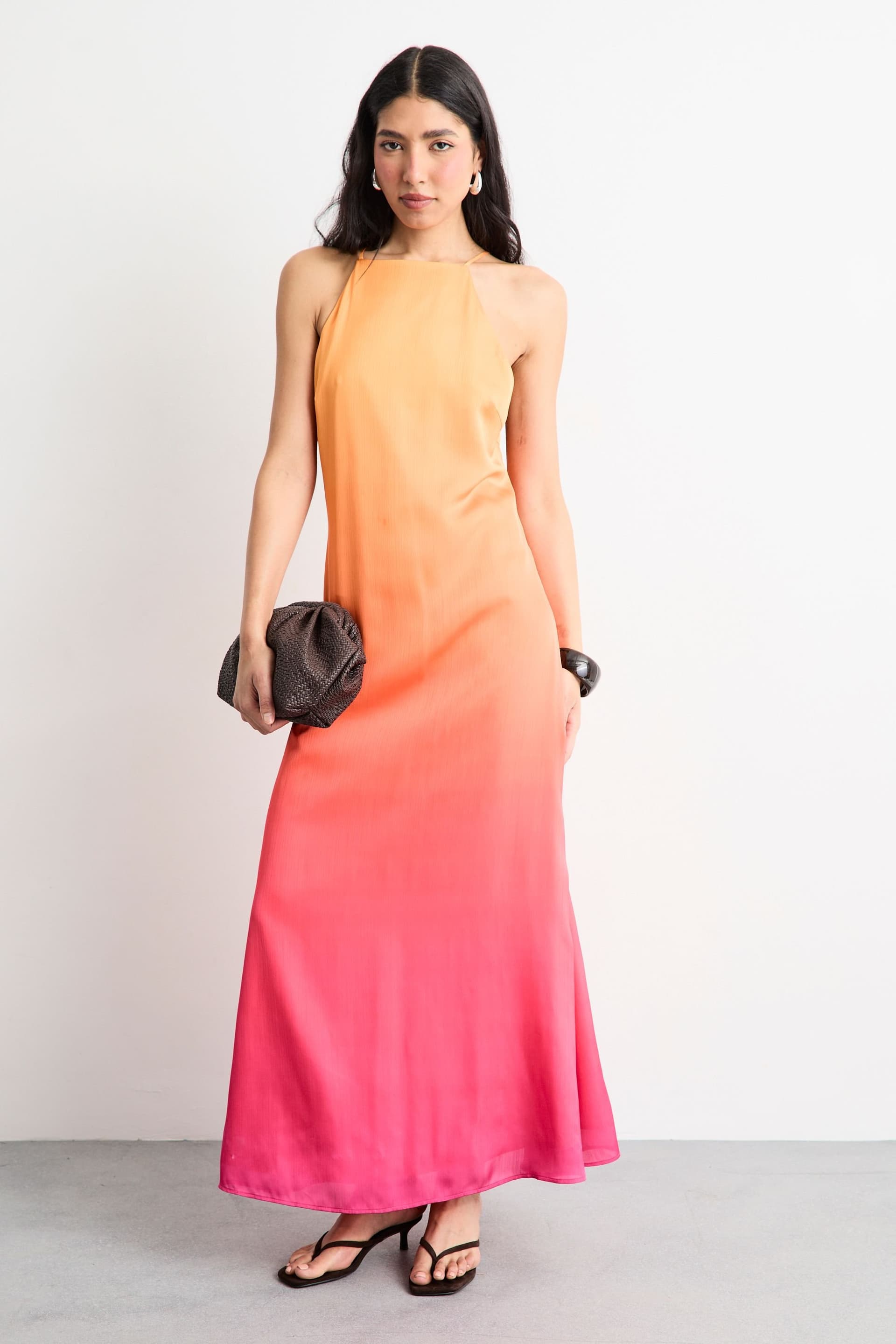 Warehouse Warehouse Women's Ombre Strappy Satin Maxi Sundress in Pink