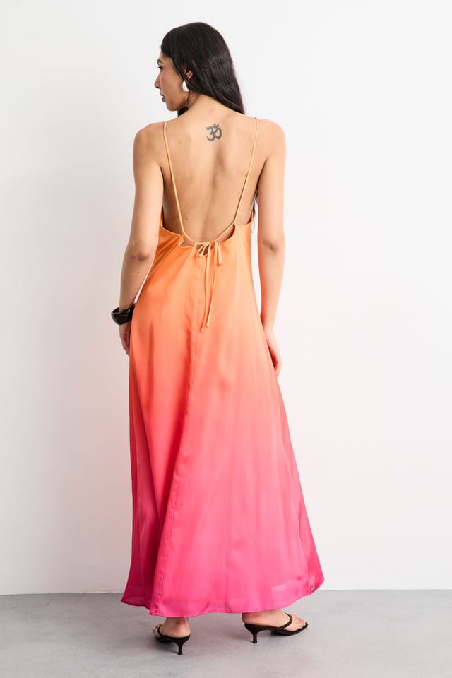 Warehouse Warehouse Women's Ombre Strappy Satin Maxi Sundress in Pink - 2