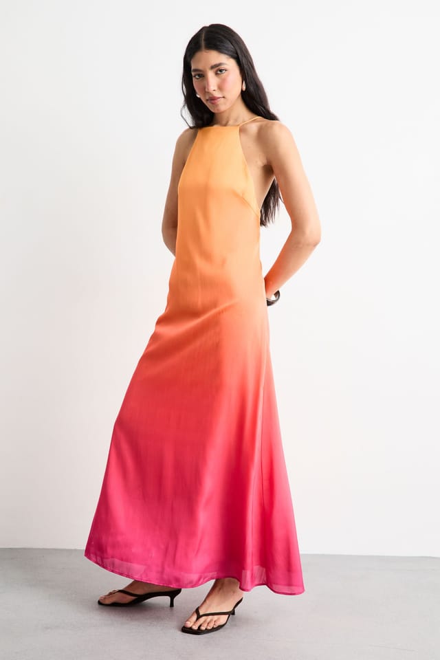 Warehouse Warehouse Women's Ombre Strappy Satin Maxi Sundress in Pink - 3