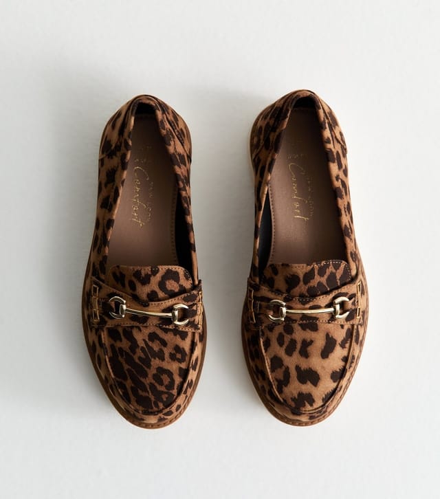 New Look Women's Wide Fit Brown Leopard Print Loafers New Look - 2