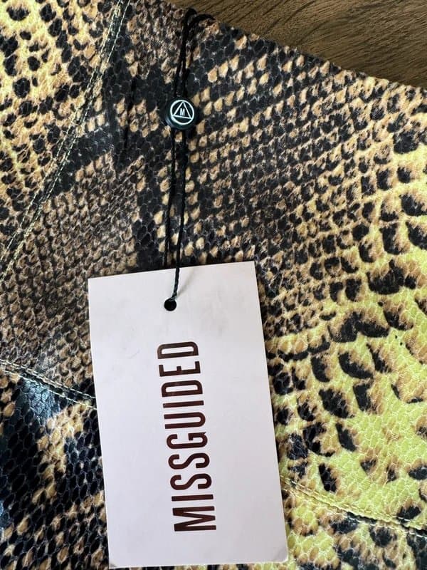 Missguided BNWT Missguided faux leather Neon Yellow & Brown Snake Print High-Waisted Mini Skirt size 10
