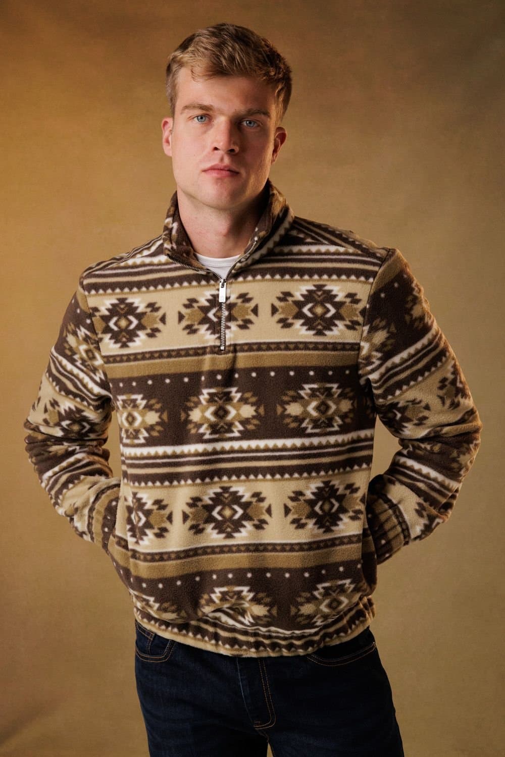 Nordam Nordam Men's Quarter Zip Funnel Neck Polar Fleece in Brown