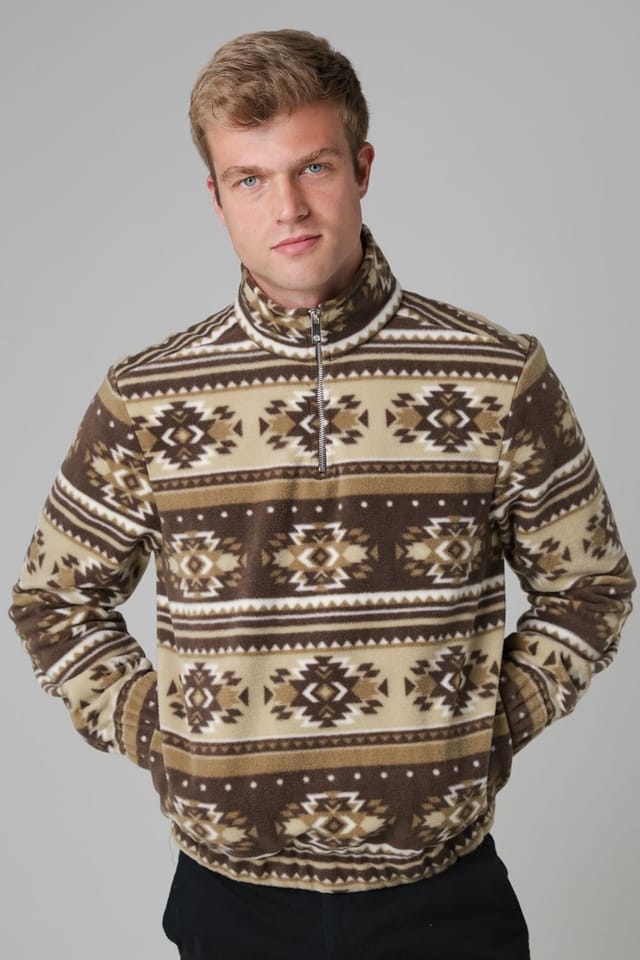 Nordam Nordam Men's Quarter Zip Funnel Neck Polar Fleece in Brown - 2