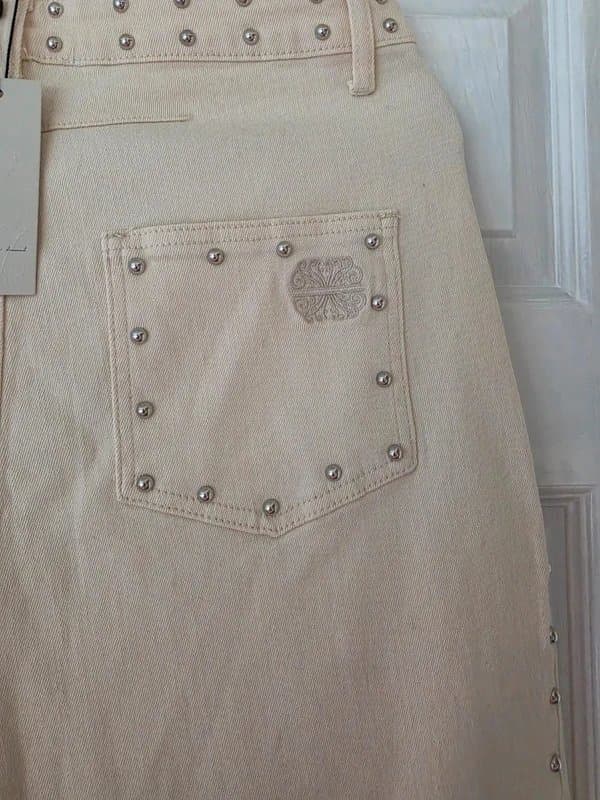 Never Fully Dressed Never Fully Dressed Stud Detail Cream Viral Barrel Jeans Size 12 BNWT