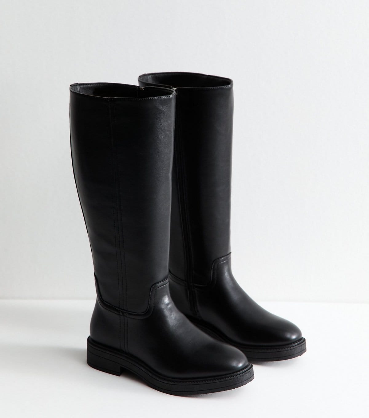 New Look Women's Extra Calf Fit Black Faux Leather Riding Knee High Boots Vegan New Look - 4