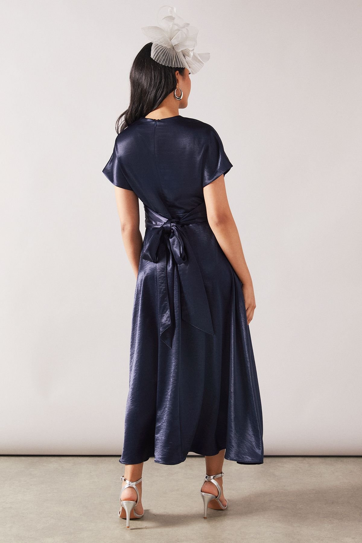 Wallis Wallis Women's Petite Satin Twist Detail Midaxi Dress in Navy - 3