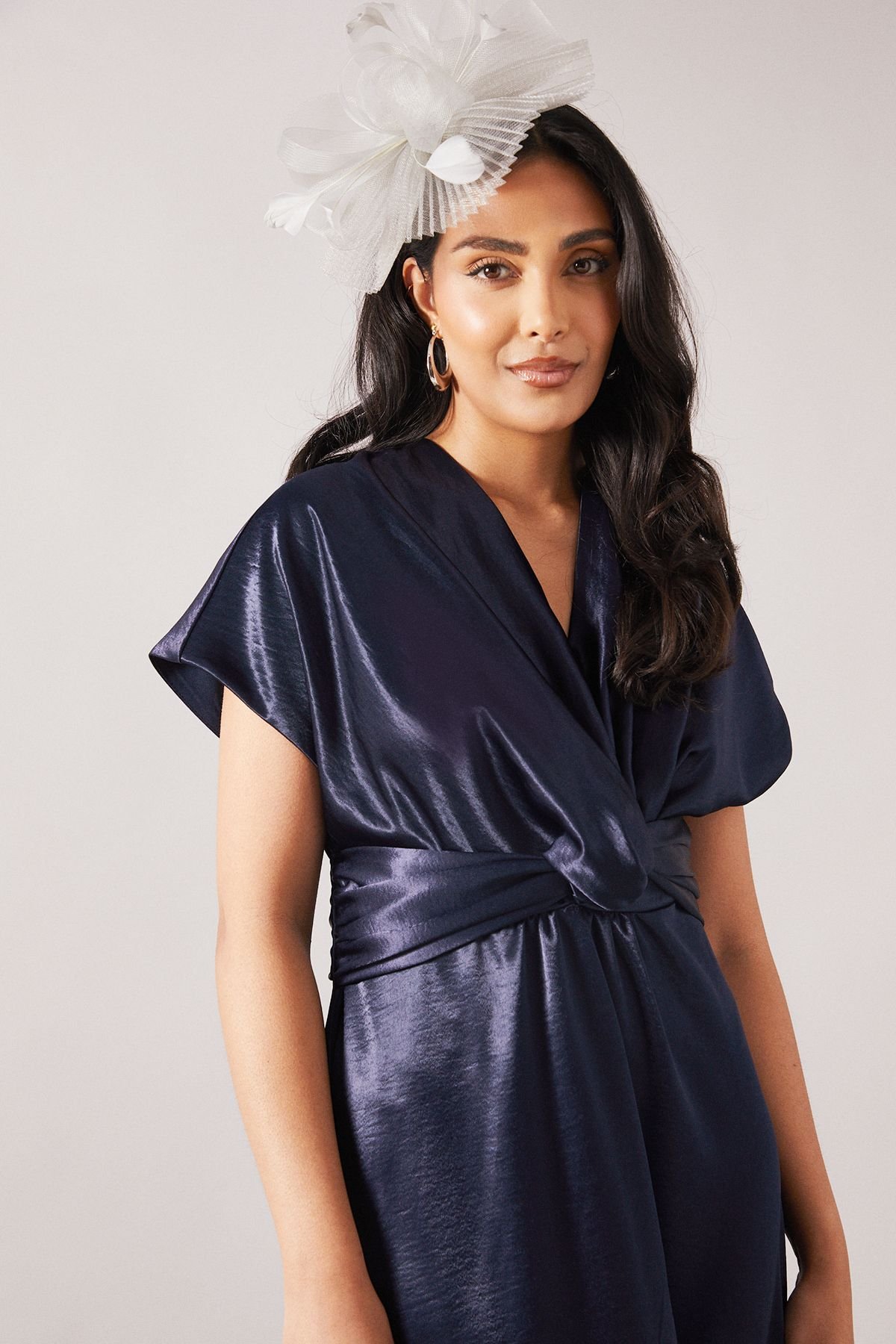 Wallis Wallis Women's Petite Satin Twist Detail Midaxi Dress in Navy - 4