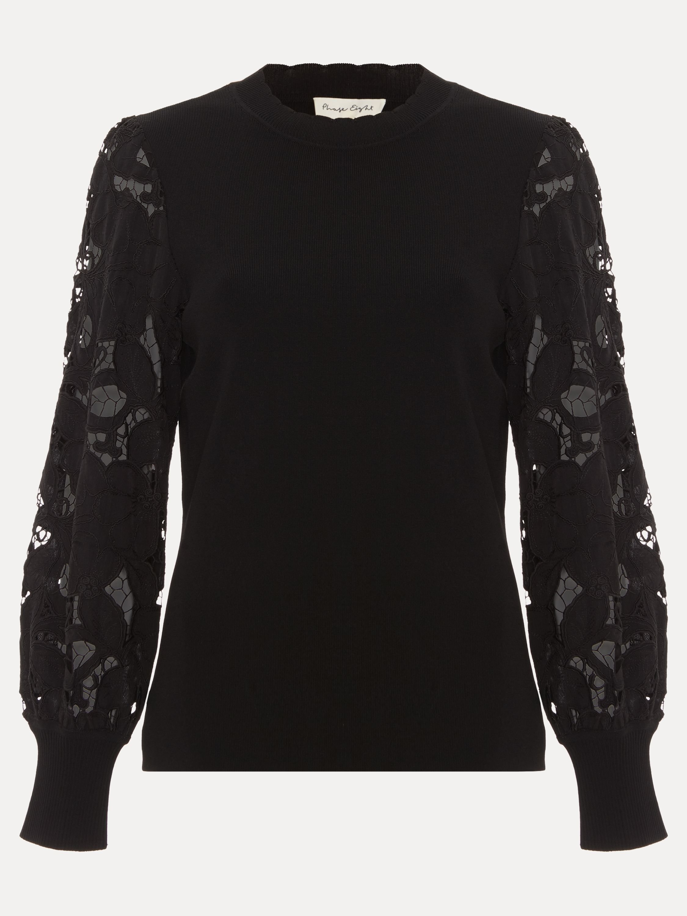 Phase Eight Phase Eight Women's Harriet Lace Sleeve Round Neck Jumper in Black - 2
