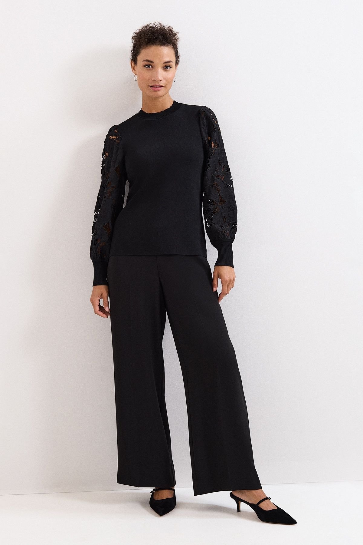 Phase Eight Phase Eight Women's Harriet Lace Sleeve Round Neck Jumper in Black - 3