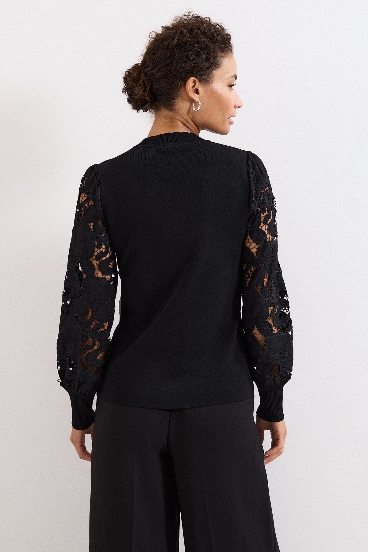 Phase Eight Phase Eight Women's Harriet Lace Sleeve Round Neck Jumper in Black - 4