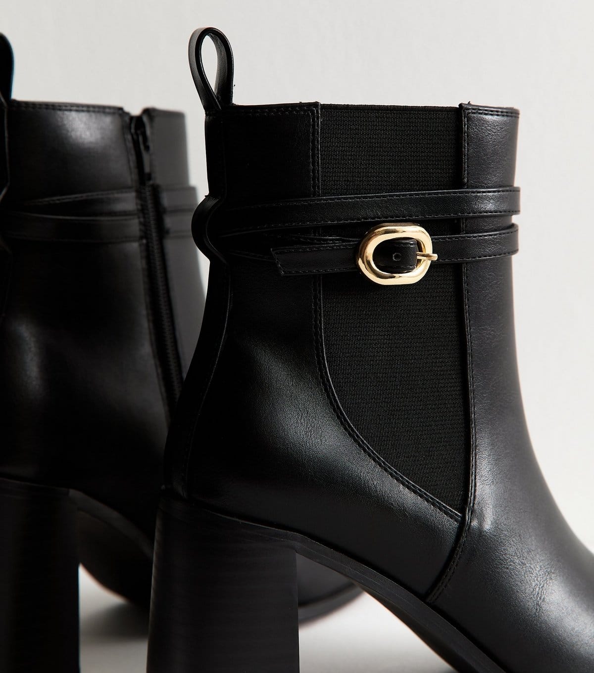 New Look Women's Black Wrap Buckle High Heel Chelsea Boots Vegan New Look - 4