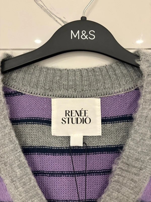 ASOS Design Renee Studio Plus Brushed Purple Stripe Knitted Diamante Star Button Cardigan Size UK 16 – bnwt - 1