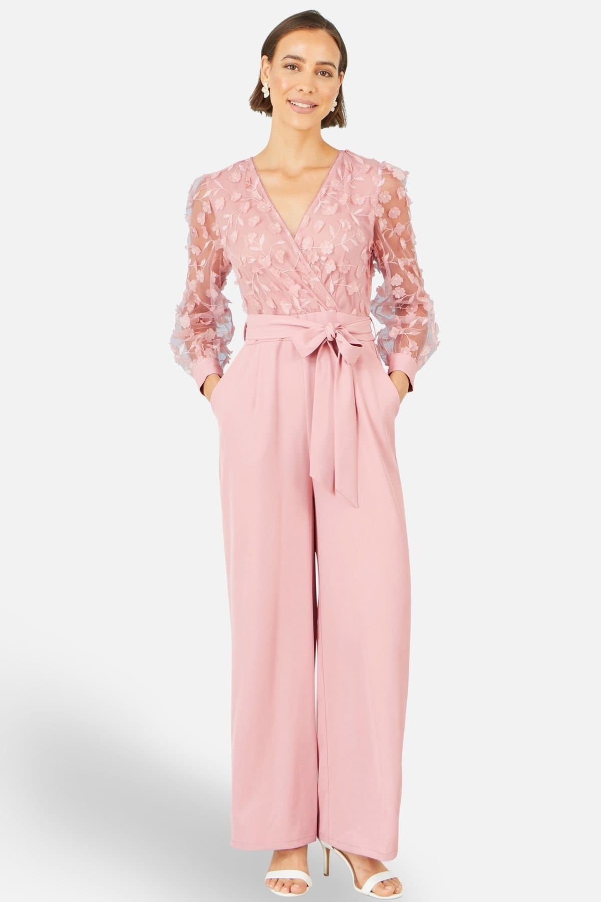 Yumi Yumi Women's Pink Flower Applique Jumpsuit in Dusty Pink