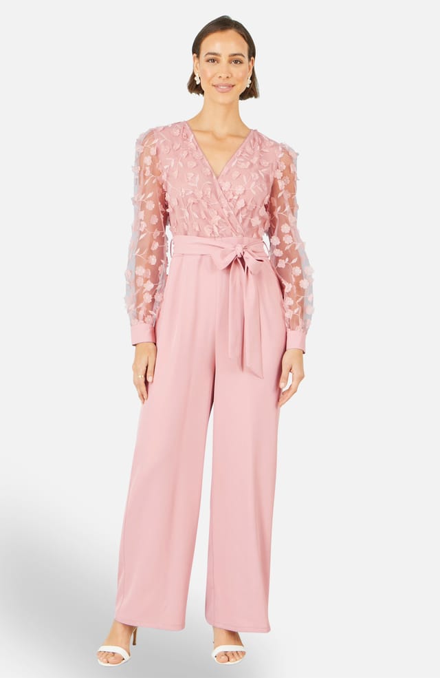 Yumi Yumi Women's Pink Flower Applique Jumpsuit in Dusty Pink - 2