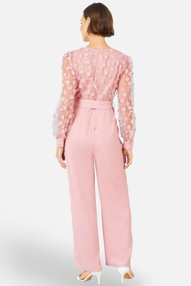Yumi Yumi Women's Pink Flower Applique Jumpsuit in Dusty Pink - 3
