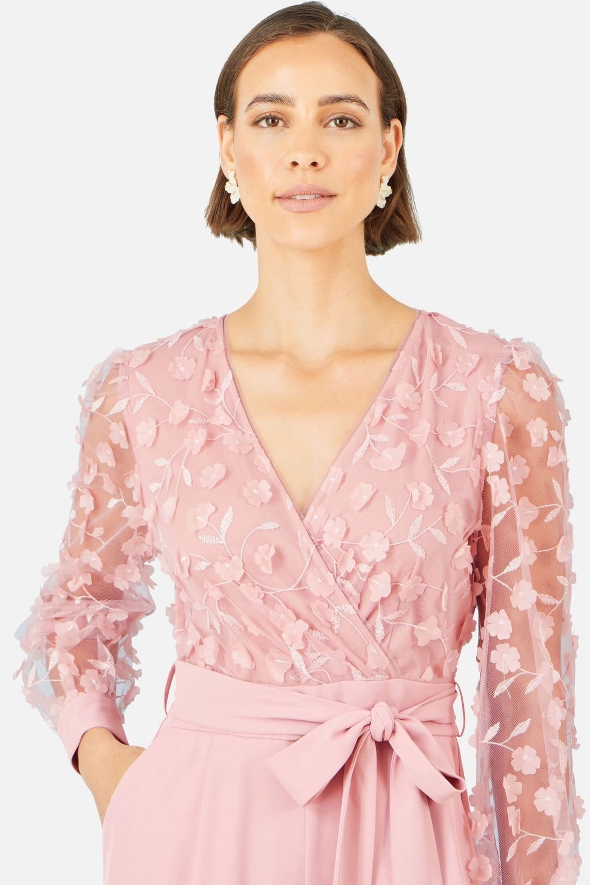 Yumi Yumi Women's Pink Flower Applique Jumpsuit in Dusty Pink - 4