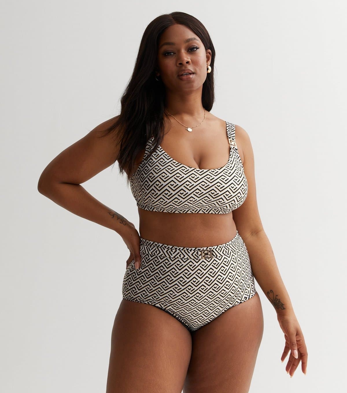 New Look New Look White Metallic Monogram Plus Size Bikini Bottoms