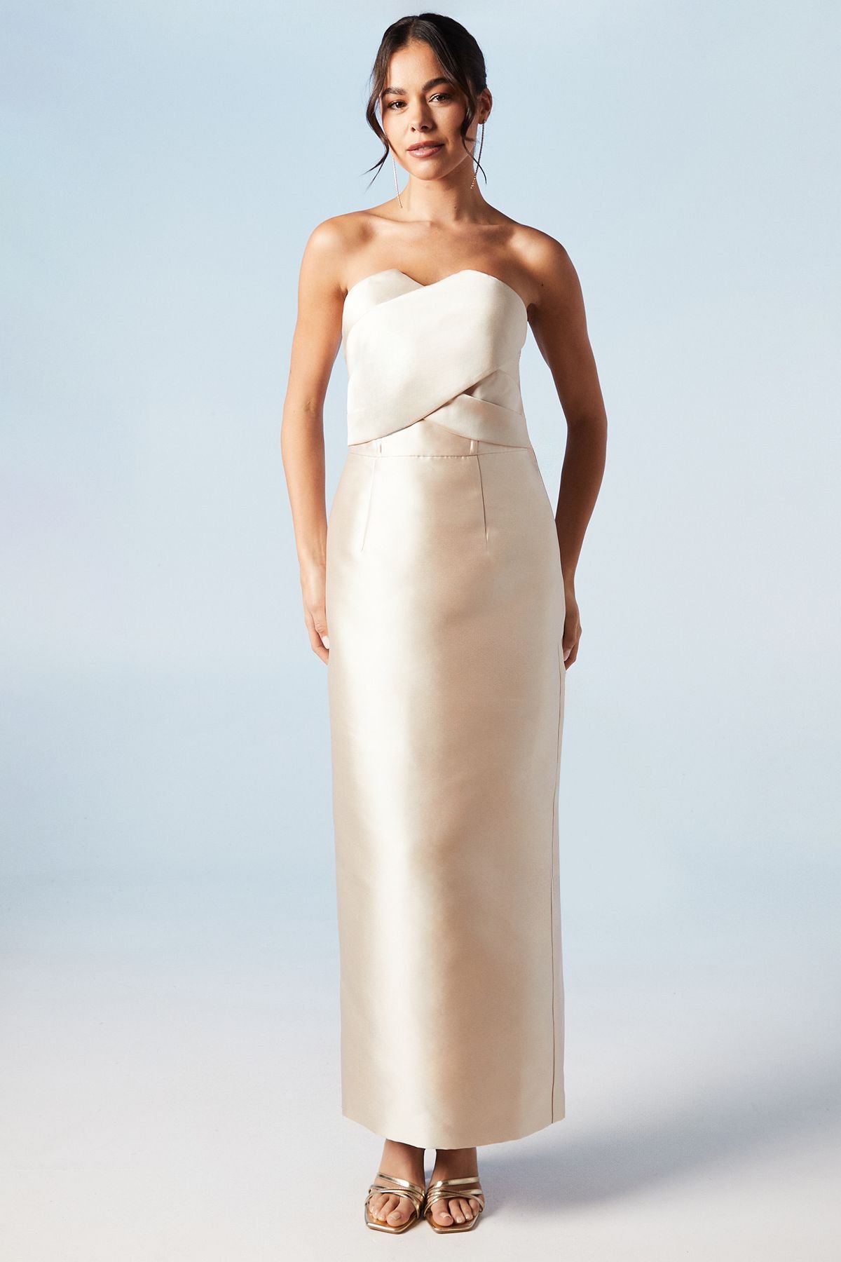 Coast Coast Women's Bandeau Twill Bow Back Bridesmaid Dress in Champagne - 2