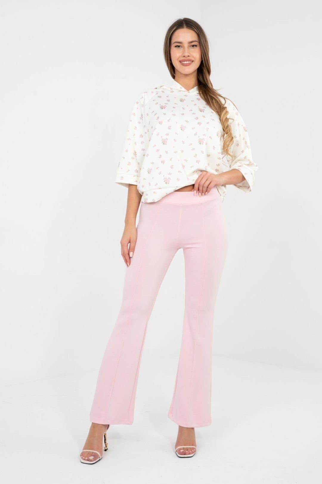 Love Lace Love Lace Women's Buttery Soft Sweatpants High Flare Track Trousers in Pink